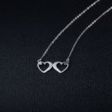 925 Silver Cubic Zircon Double Heart Shape Pendant Necklace with Personalized Names