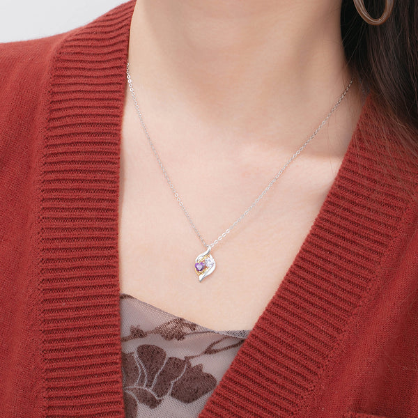 925 Silver Customized Names Two Heart Shape Birthstones Necklace