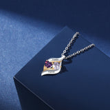 925 Silver Customized Names Two Heart Shape Birthstones Necklace