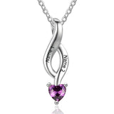 925 Silver Personalized Names Two Heart Shape Birthstones Necklace