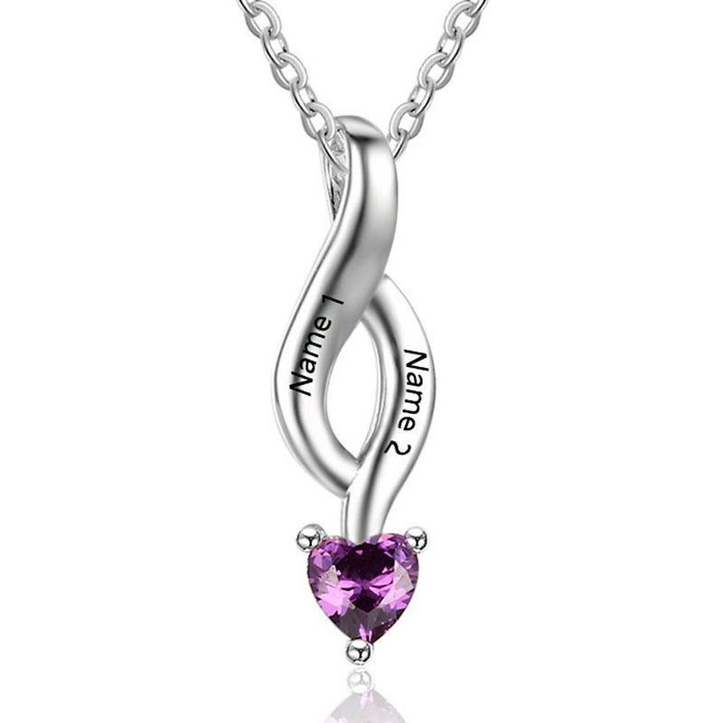925 Silver Personalized Names Two Heart Shape Birthstones Necklace