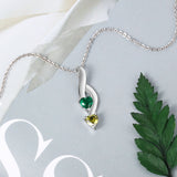 925 Silver Personalized Names Two Heart Shape Birthstones Necklace
