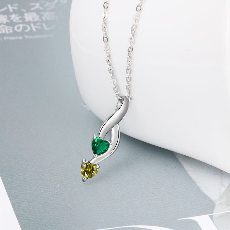925 Silver Personalized Names Two Heart Shape Birthstones Necklace