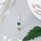 925 Silver Personalized Names Two Heart Shape Birthstones Necklace