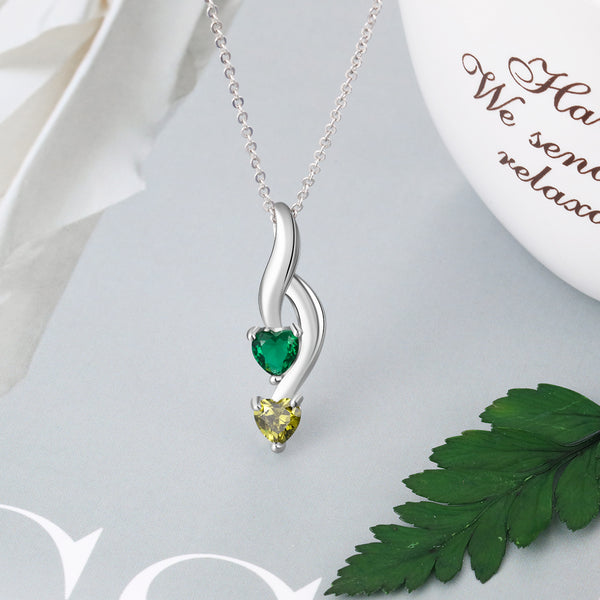 925 Silver Personalized Names Two Heart Shape Birthstones Necklace