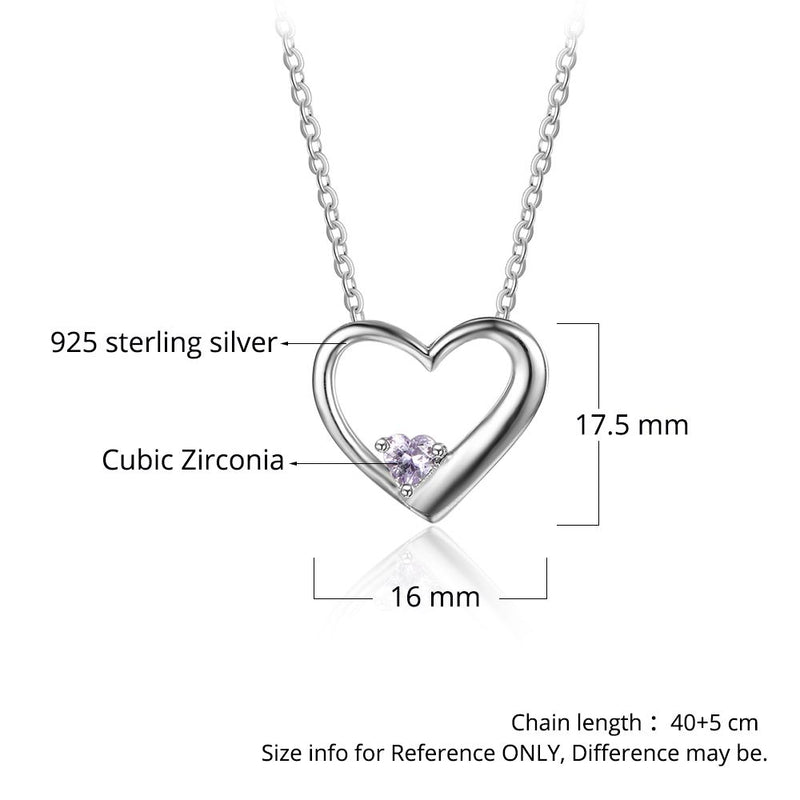 925 Sterling Silver One Birthstone Heart Necklace