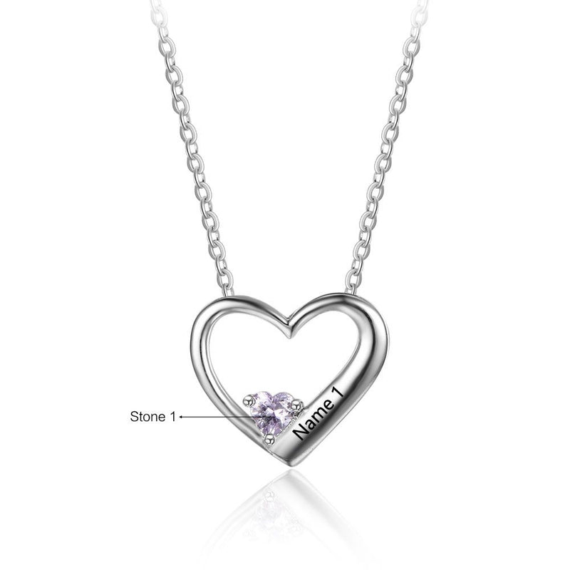 925 Sterling Silver One Birthstone Heart Necklace