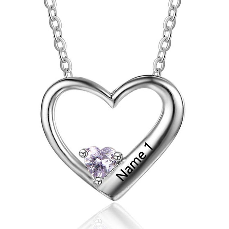925 Sterling Silver One Birthstone Heart Necklace