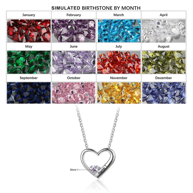 925 Sterling Silver One Birthstone Heart Necklace