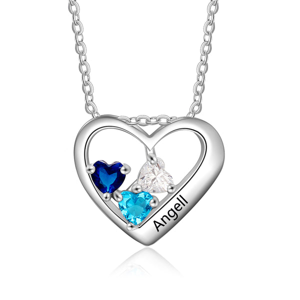 925 Sterling Silver Three Birthstone Necklace