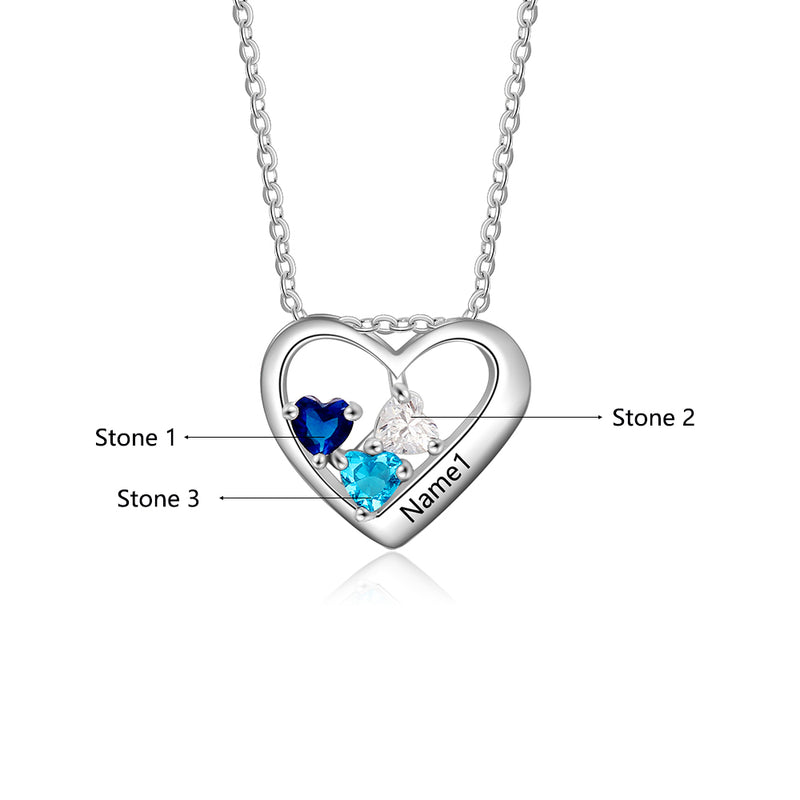 925 Sterling Silver Three Birthstone Necklace