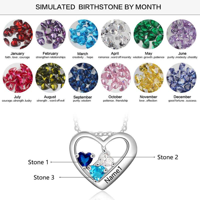925 Sterling Silver Three Birthstone Necklace
