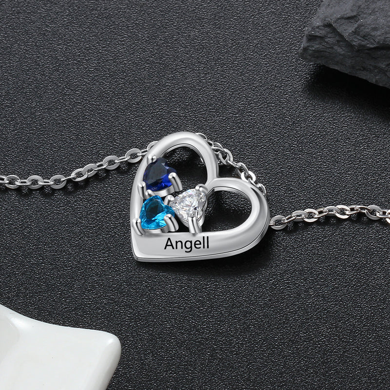 925 Sterling Silver Three Birthstone Necklace