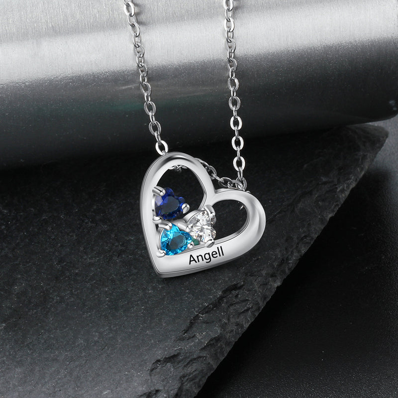 925 Sterling Silver Three Birthstone Necklace
