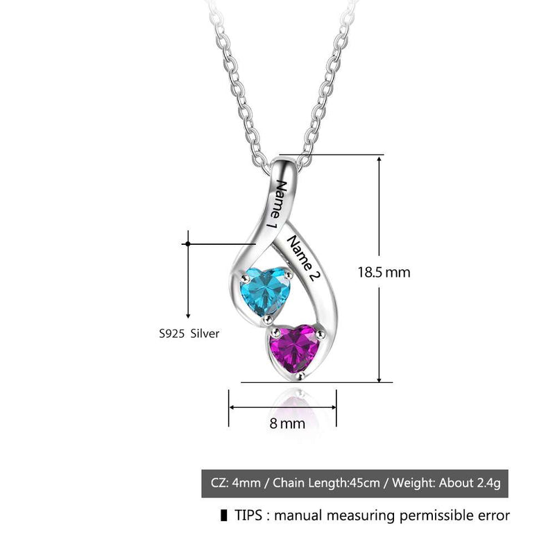 925 Sterling Silver Two Birthstone Necklace