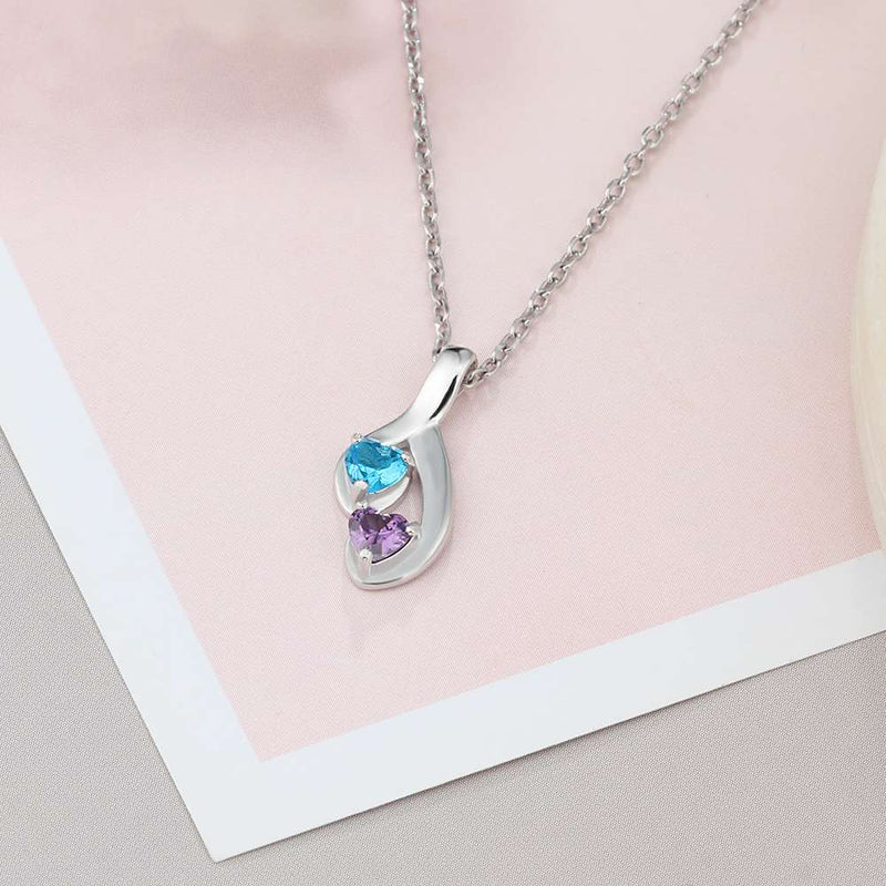 925 Sterling Silver Two Birthstone Necklace