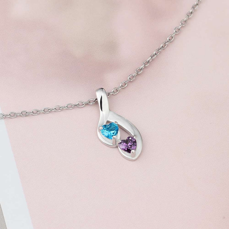 925 Sterling Silver Two Birthstone Necklace