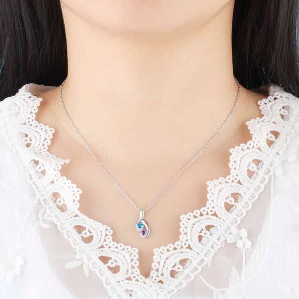 925 Sterling Silver Two Birthstone Necklace