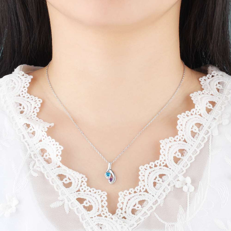 925 Sterling Silver Two Birthstone Necklace