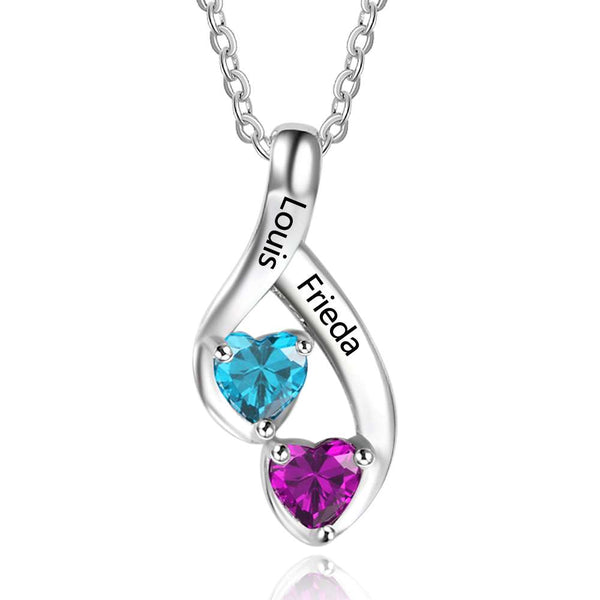 925 Sterling Silver Two Birthstone Necklace