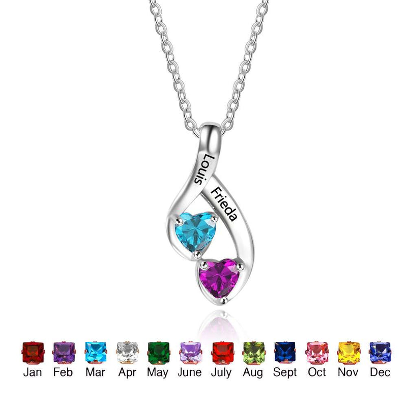 925 Sterling Silver Two Birthstone Necklace