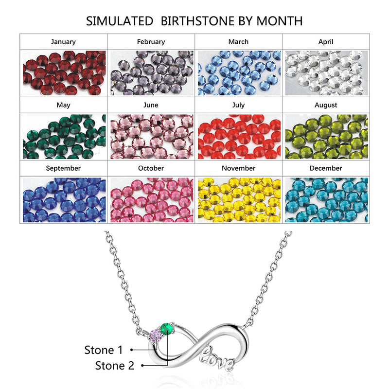 925 Sterling Silver Two Birthstone Necklace