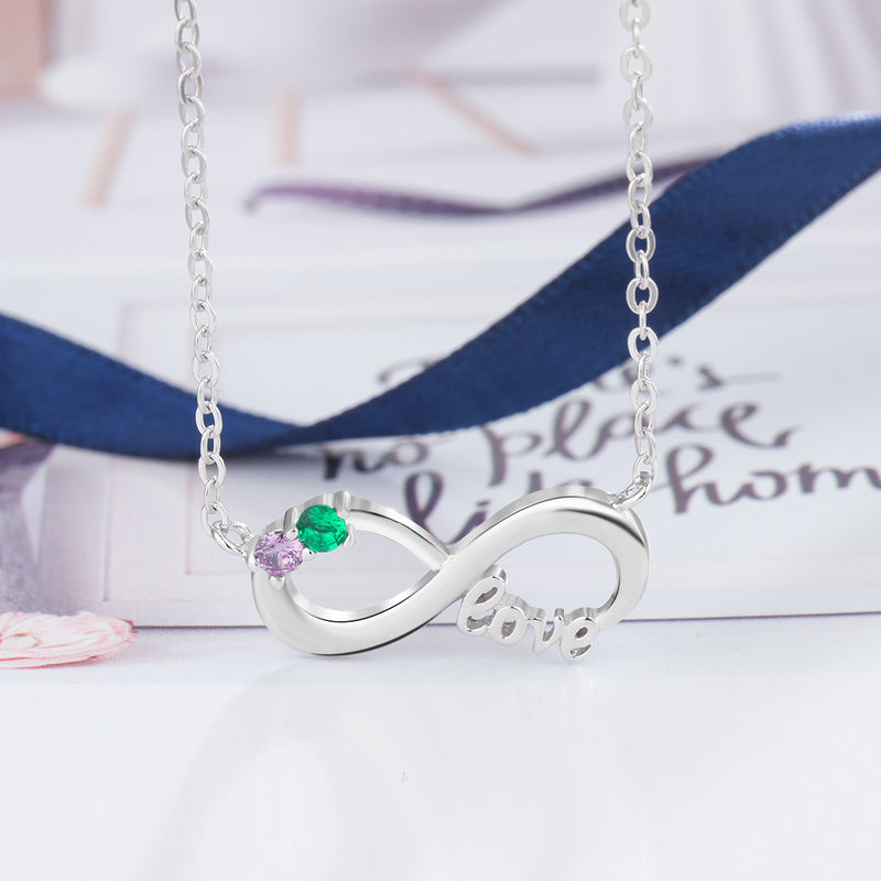 925 Sterling Silver Two Birthstone Necklace