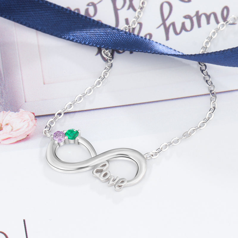 925 Sterling Silver Two Birthstone Necklace