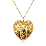 S925 Silver Heart Shape Hollow Pendant Necklace with Colorful Birthstones