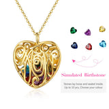 S925 Silver Heart Shape Hollow Pendant Necklace with Colorful Birthstones