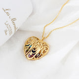 S925 Silver Heart Shape Hollow Pendant Necklace with Colorful Birthstones