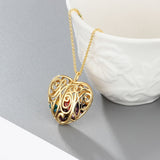 S925 Silver Heart Shape Hollow Pendant Necklace with Colorful Birthstones
