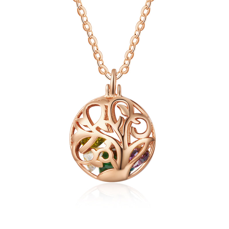 925 Sterling Silver Birthstones Hollow Cage Pendant Necklace