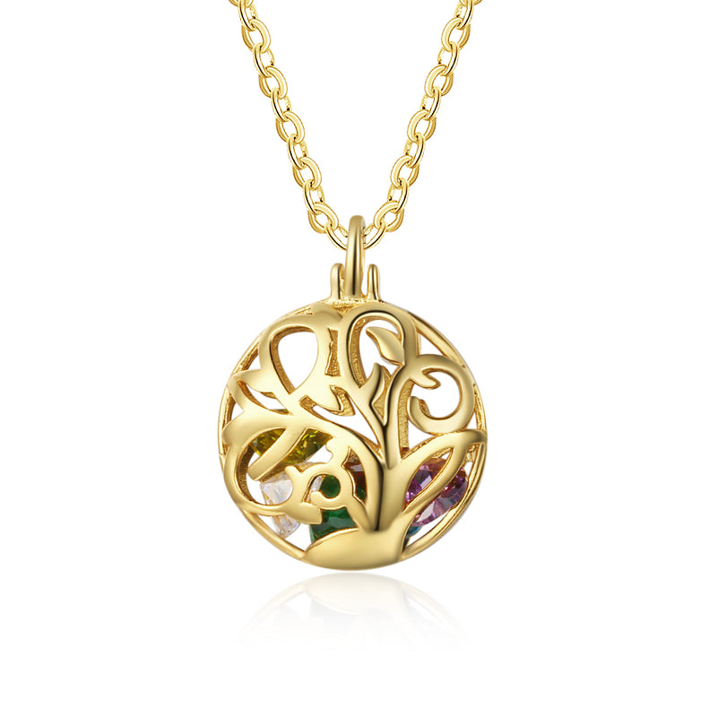 925 Sterling Silver Birthstones Hollow Cage Pendant Necklace