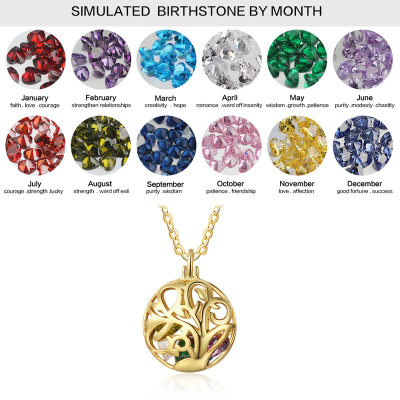 925 Sterling Silver Birthstones Hollow Cage Pendant Necklace