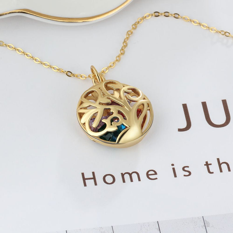925 Sterling Silver Birthstones Hollow Cage Pendant Necklace