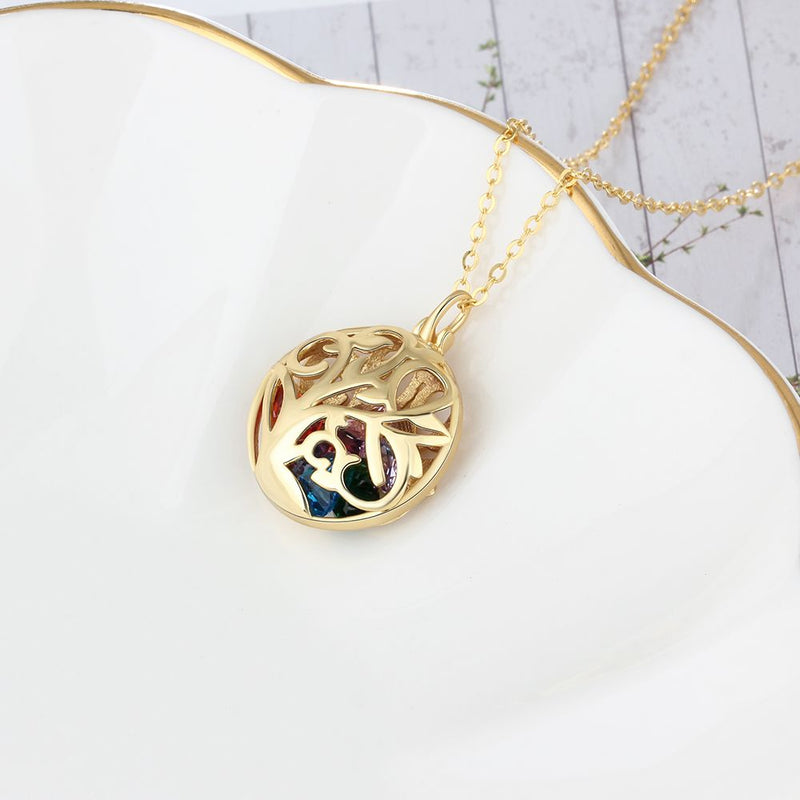 925 Sterling Silver Birthstones Hollow Cage Pendant Necklace