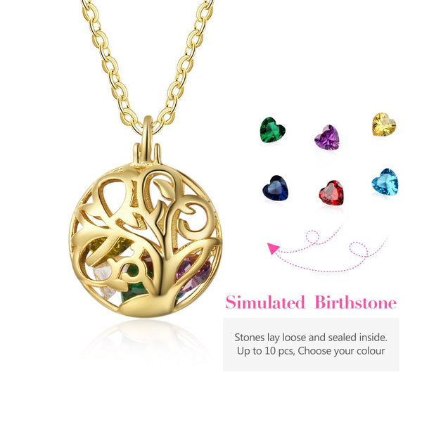 925 Sterling Silver Birthstones Hollow Cage Pendant Necklace