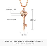 925 Silver Personalized Names Heart Key Pendant Necklace with Birthstones