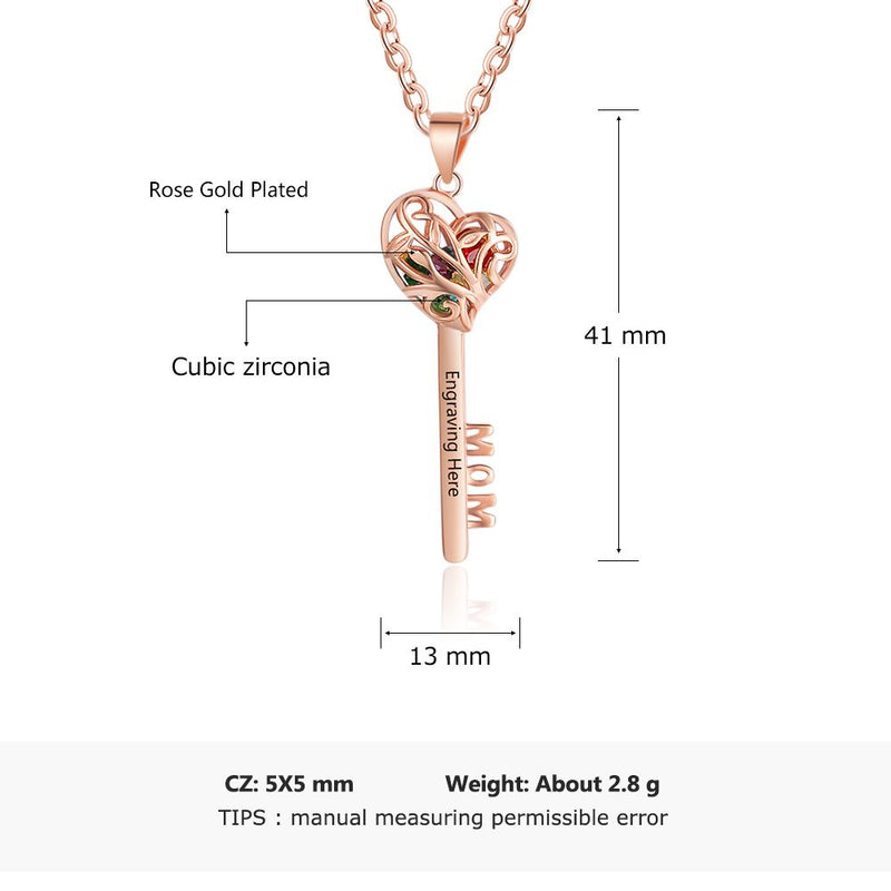 925 Sterling Silver Heart Shape Key Pendant Necklaces