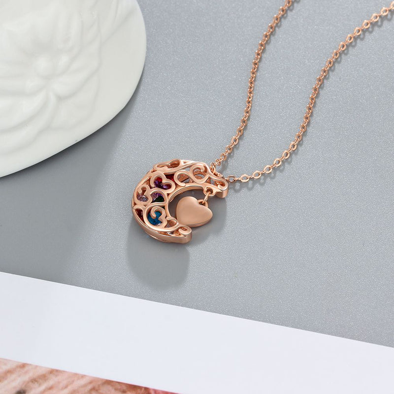 925 Sterling Silver Birthstones Cage Necklace with Mom Pendant