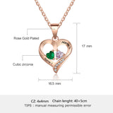 Personalized Name S925 Two Birthstones Heart Shape Pendant Necklace