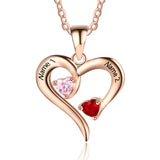 925 Silver Jewelry Two Birthstones Heart Name Necklace