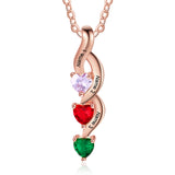 Engraving Names 925 Sterling Silver Three Heart Shape Colorful Birthstones Necklace