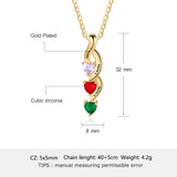 Engraving Names 925 Sterling Silver Three Heart Shape Colorful Birthstones Necklace