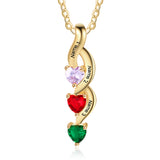 Engraving Names 925 Sterling Silver Three Heart Shape Colorful Birthstones Necklace