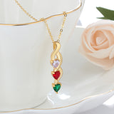 Engraving Names 925 Sterling Silver Three Heart Shape Colorful Birthstones Necklace