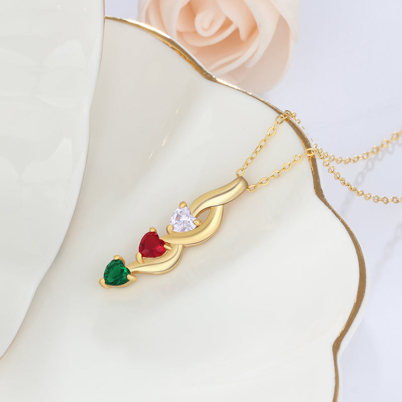 Engraving Names 925 Sterling Silver Three Heart Shape Colorful Birthstones Necklace