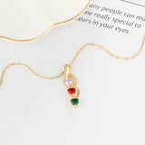 Engraving Names 925 Sterling Silver Three Heart Shape Colorful Birthstones Necklace