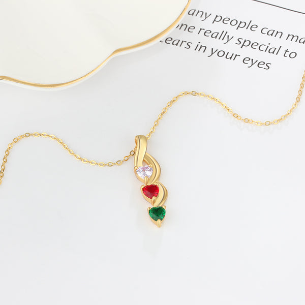 Engraving Names 925 Sterling Silver Three Heart Shape Colorful Birthstones Necklace
